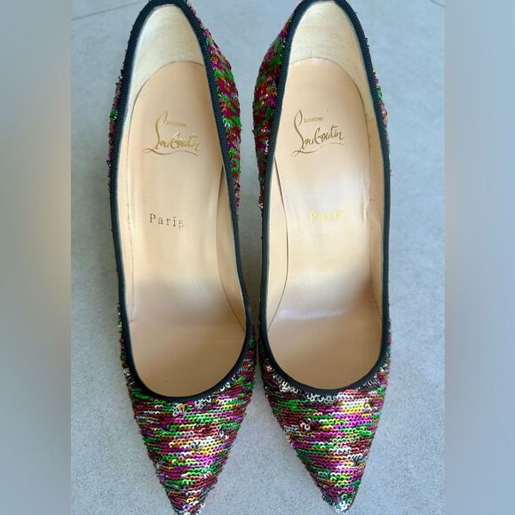 Christian Louboutin Pigalle Follies Pumps Silver and Multicolor Sequin 100 39.5 - Picture 2 of 11